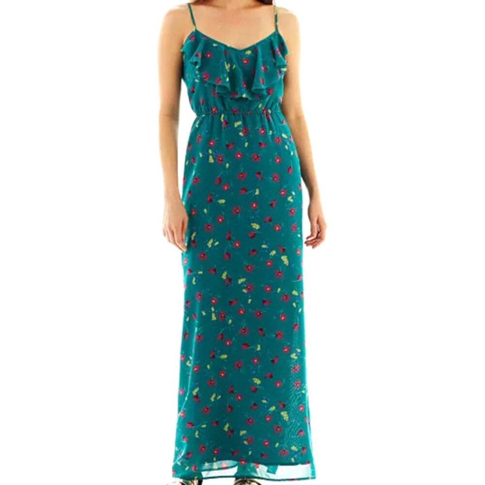 I ‘Heart’ Ronson Floral Tulip Adjustable Spaghetti-Straps Maxi Dress Size S